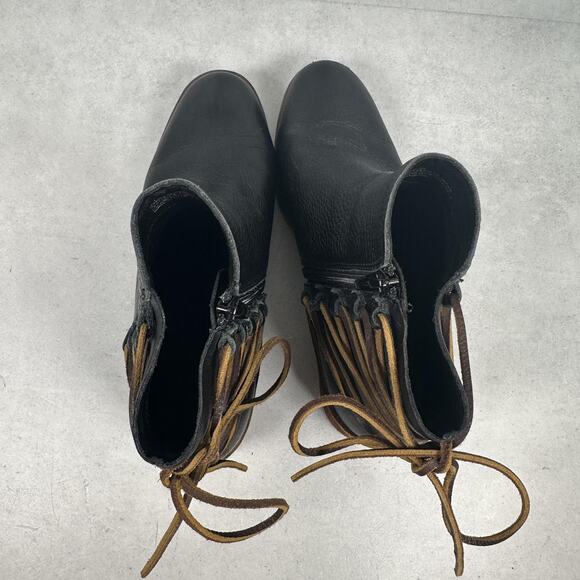 Korks Boots Womens Size 8.5 Black Leather Ankle Block Heel Western Zip Lace Up - Picture 6 of 10